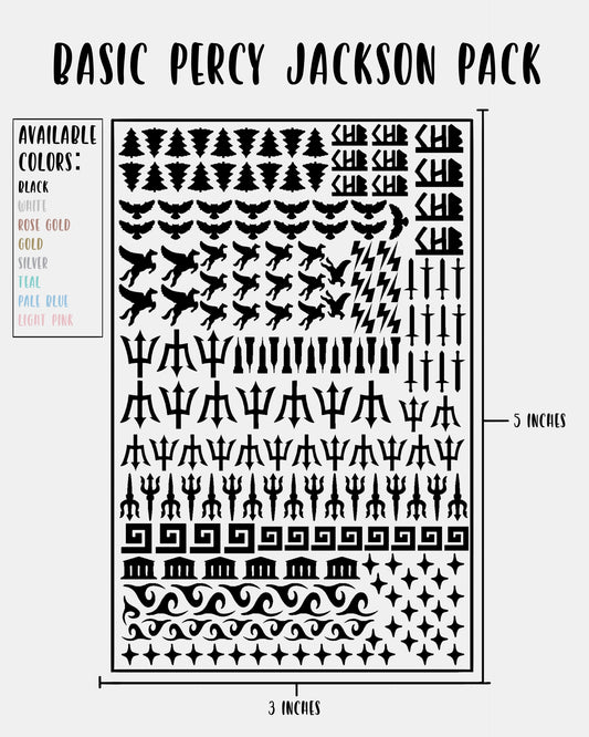 BASIC Percy Jackson Pack - Nail Decal Sticker Sheet Decals Simple PJO and the Olympians SMALL LARGE Single Sheet Handmade