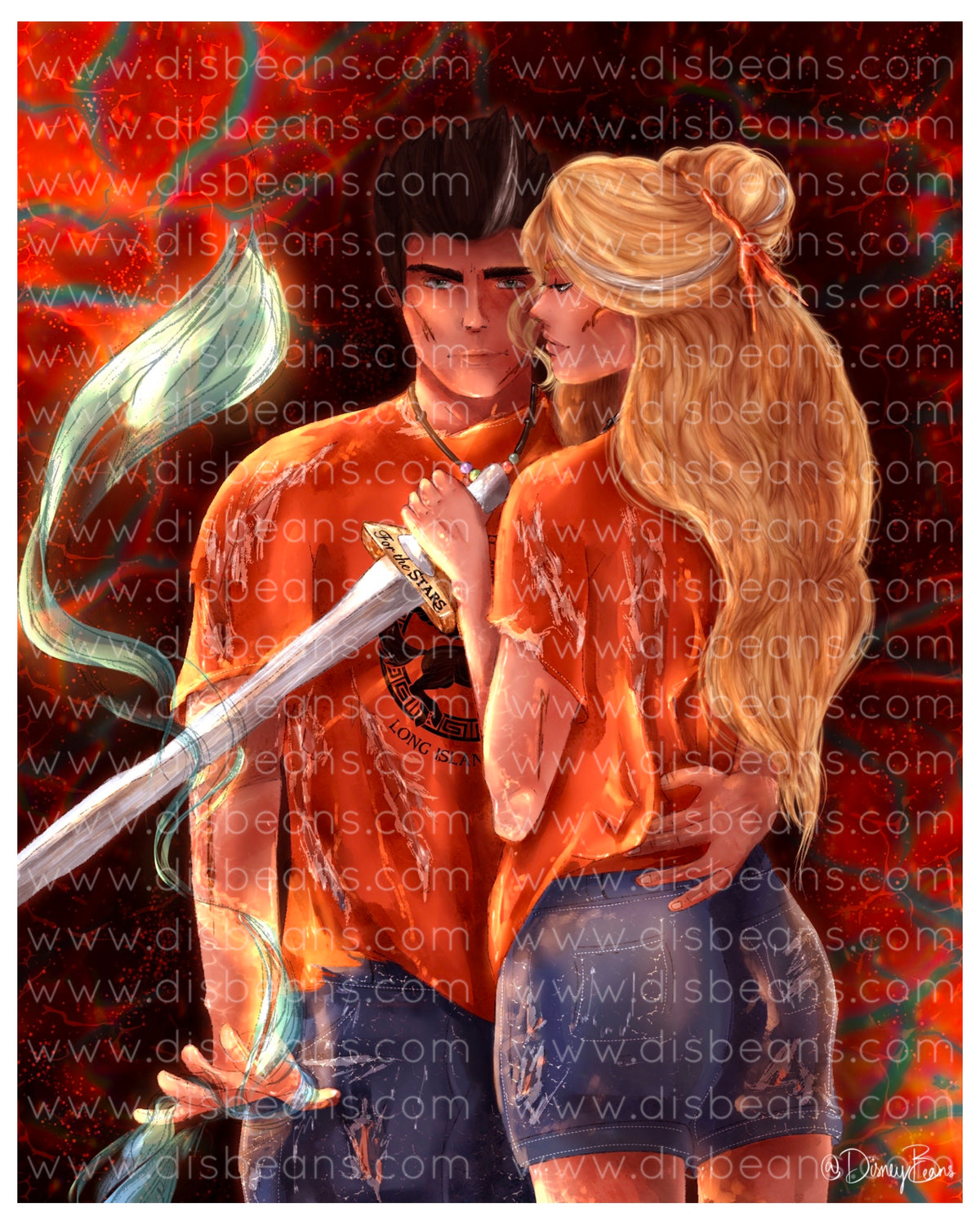 Percabeth Regreso al Tártaro Elija una impresión de tamaño tarjeta o una pegatina brillante pequeña Retrato de Percy Jackson PJO y los atletas olímpicos
