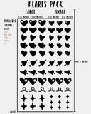 Hearts Pack - Nail Decal Sticker Sheet Decals Heart Star Sparkle Stars SMALL LARGE Single Sheet Handmade