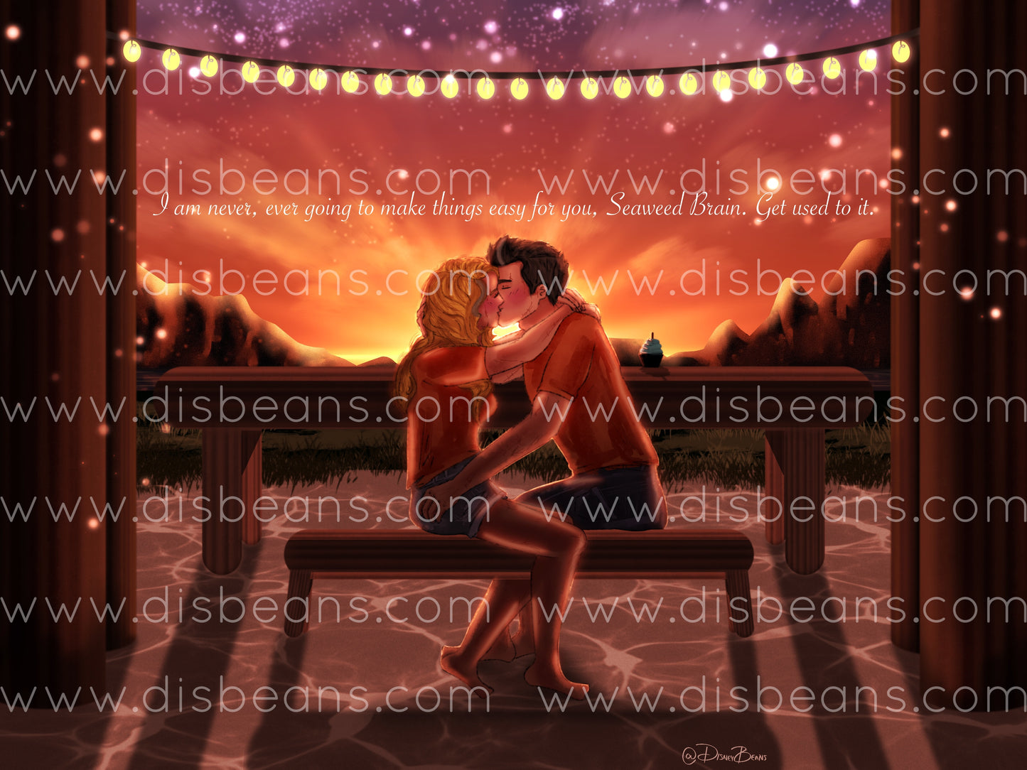 Percabeth TLO Banco Beso Escena (Cita/Sin cita) Impresión - POSTER 11x14 - Romántica Annabeth Chase Percy Jackson y los atletas olímpicos