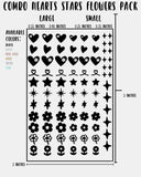 COMBO Hearts Stars Flowers Pack - Nail Decal Sticker Sheet Decals Floral Star Sparkle SMALL LARGE Single Sheet Handmade