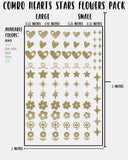 COMBO Hearts Stars Flowers Pack - Nail Decal Sticker Sheet Decals Floral Star Sparkle SMALL LARGE Single Sheet Handmade