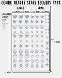 COMBO Hearts Stars Flowers Pack - Nail Decal Sticker Sheet Decals Floral Star Sparkle SMALL LARGE Single Sheet Handmade