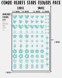 COMBO Hearts Stars Flowers Pack - Nail Decal Sticker Sheet Decals Floral Star Sparkle SMALL LARGE Single Sheet Handmade