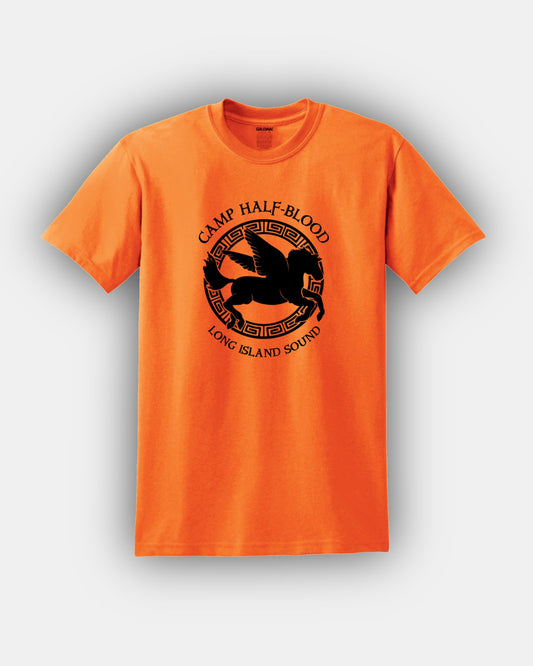 Camp Half-Blood - Standard Pegasus Design - Classic Fit T-Shirt UNISEX Orange PJO Percy Jackson Annabeth Chase Short Sleeves