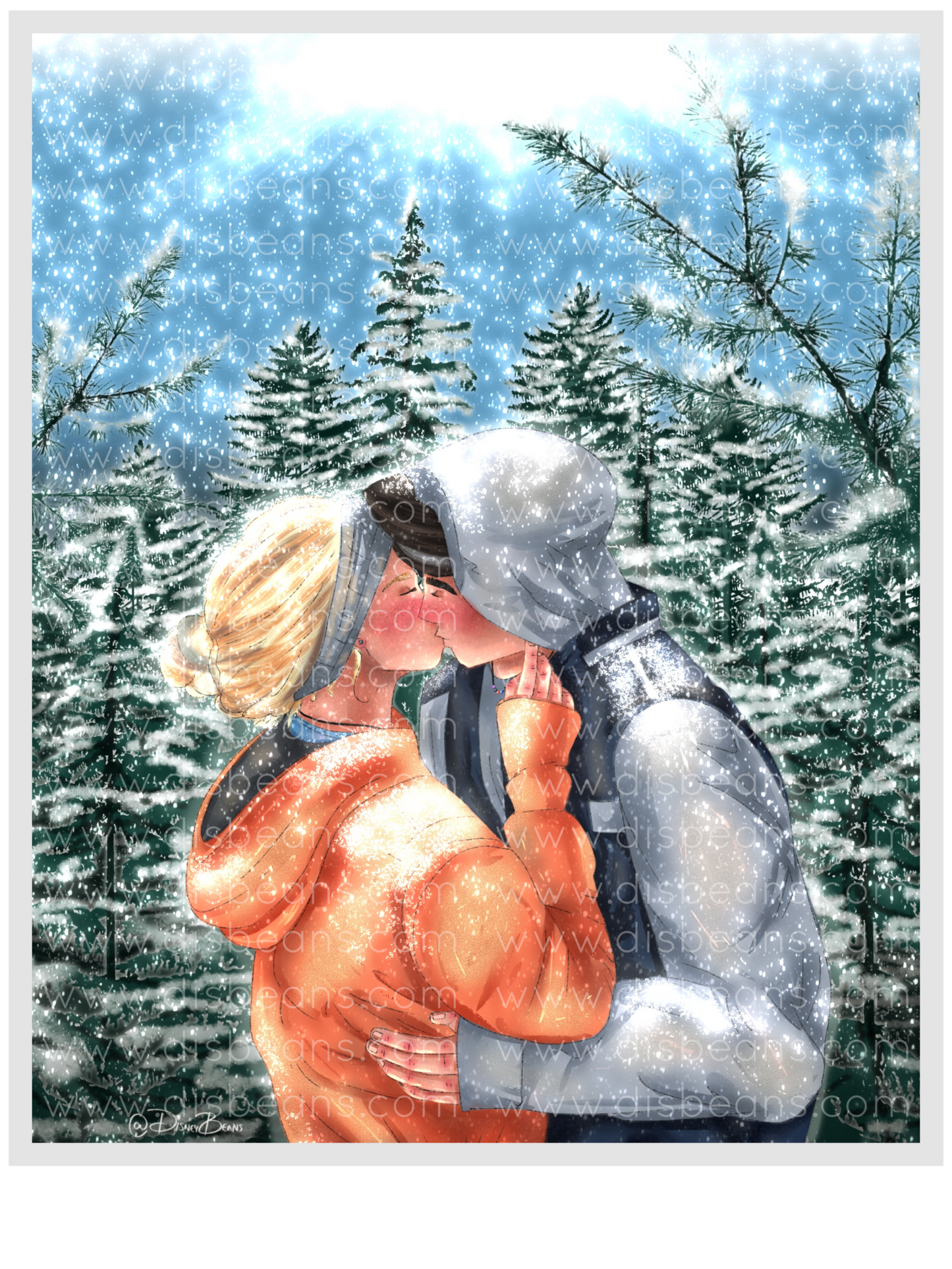 Percabeth Winter Love Kiss Elija una impresión de tamaño de tarjeta o una pequeña pegatina brillante Retrato de Percy Jackson PJO y los atletas olímpicos
