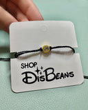 Pulsera de hilo de campamento mestizo - Pulsera de hilo de tirar AJUSTABLE en NEGRO con dije CHB de ORO personalizado
