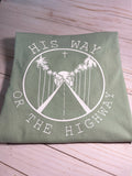 HIS WAY or the HIGHWAY - Classic-Fit Adult Size UNISEX T-Shirt Palm Trees Ocean Sea Cross Sunshine Light