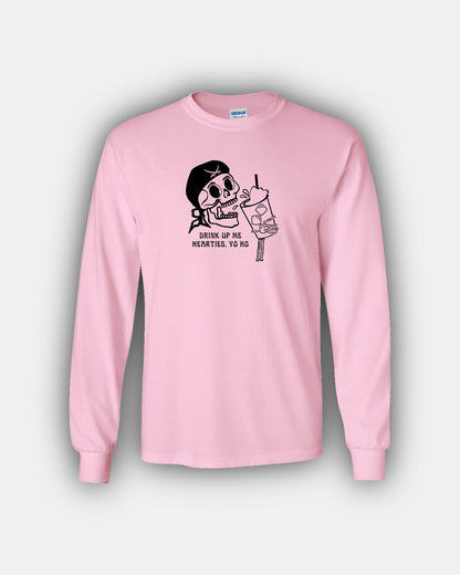Spooky Pirate Iced Coffee Beans “Drink Up Me Hearties, Yo Ho” Classic Fit Long Sleeve T-Shirt