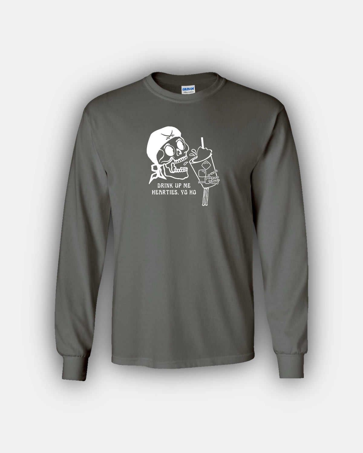 Spooky Pirate Iced Coffee Beans “Drink Up Me Hearties, Yo Ho” Classic Fit Long Sleeve T-Shirt