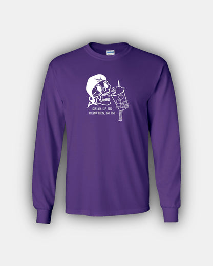 Spooky Pirate Iced Coffee Beans “Drink Up Me Hearties, Yo Ho” Classic Fit Long Sleeve T-Shirt