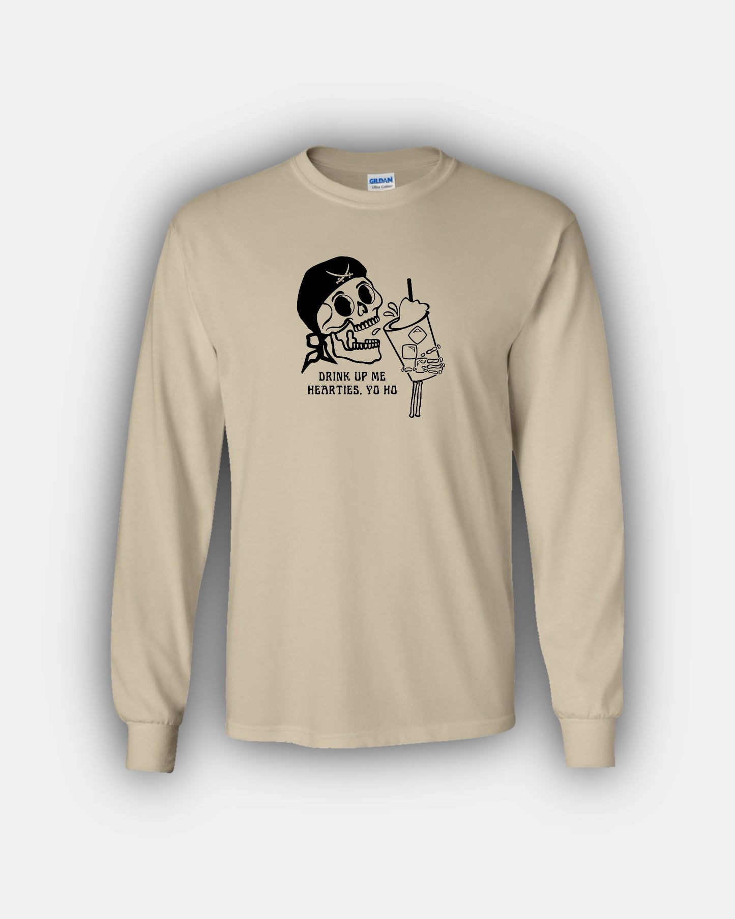 Spooky Pirate Iced Coffee Beans “Drink Up Me Hearties, Yo Ho” Classic Fit Long Sleeve T-Shirt