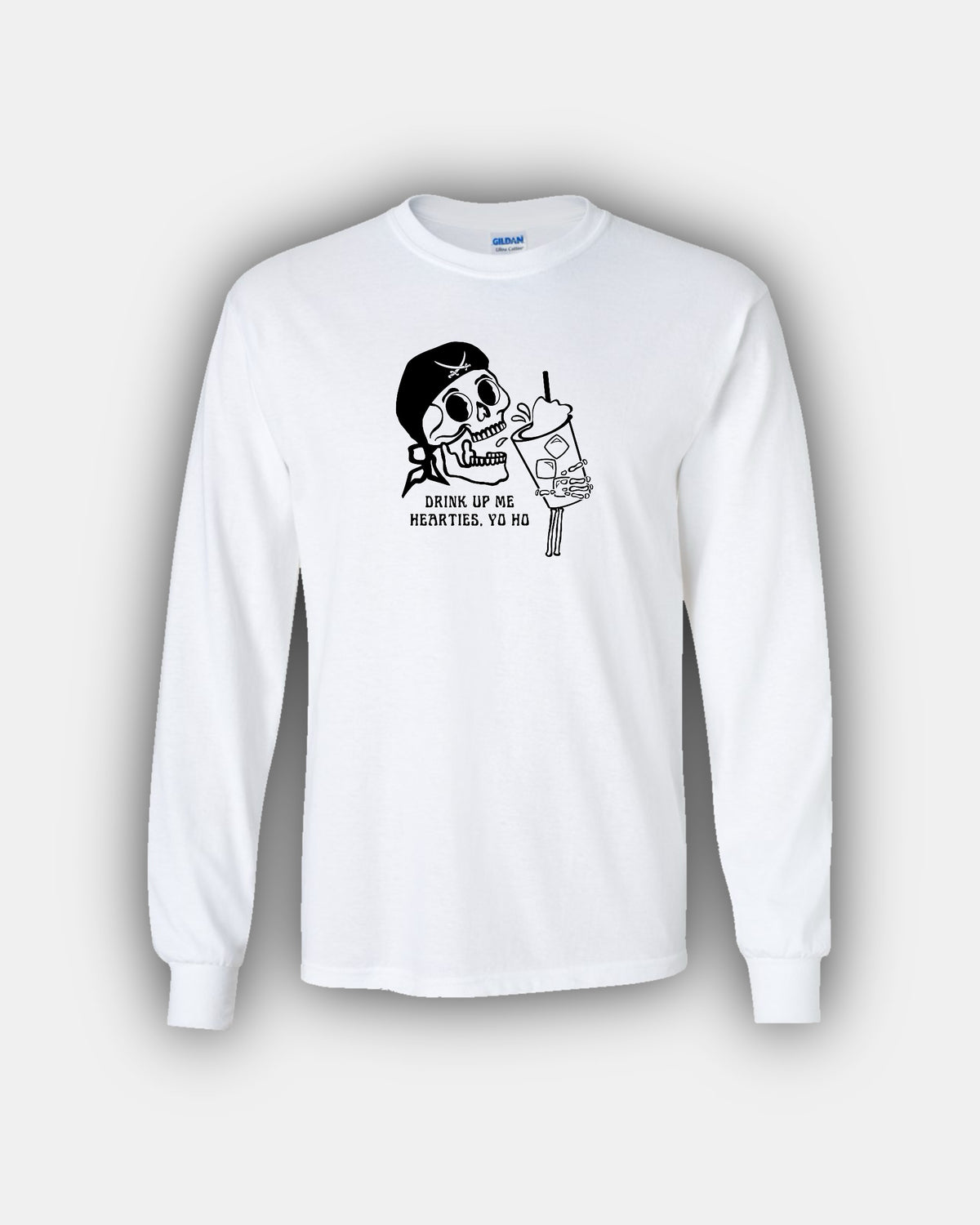 Spooky Pirate Iced Coffee Beans “Drink Up Me Hearties, Yo Ho” Classic Fit Long Sleeve T-Shirt
