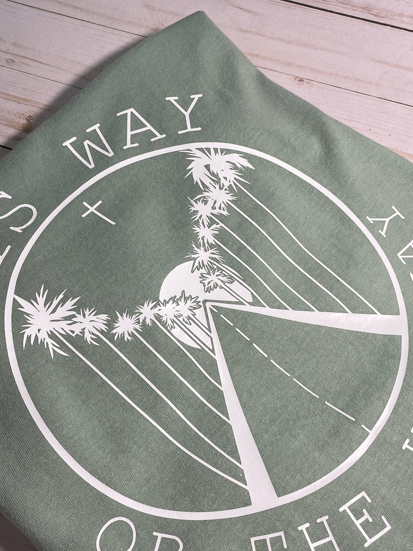 HIS WAY or the HIGHWAY - Classic-Fit Adult Size UNISEX T-Shirt Palm Trees Ocean Sea Cross Sunshine Light
