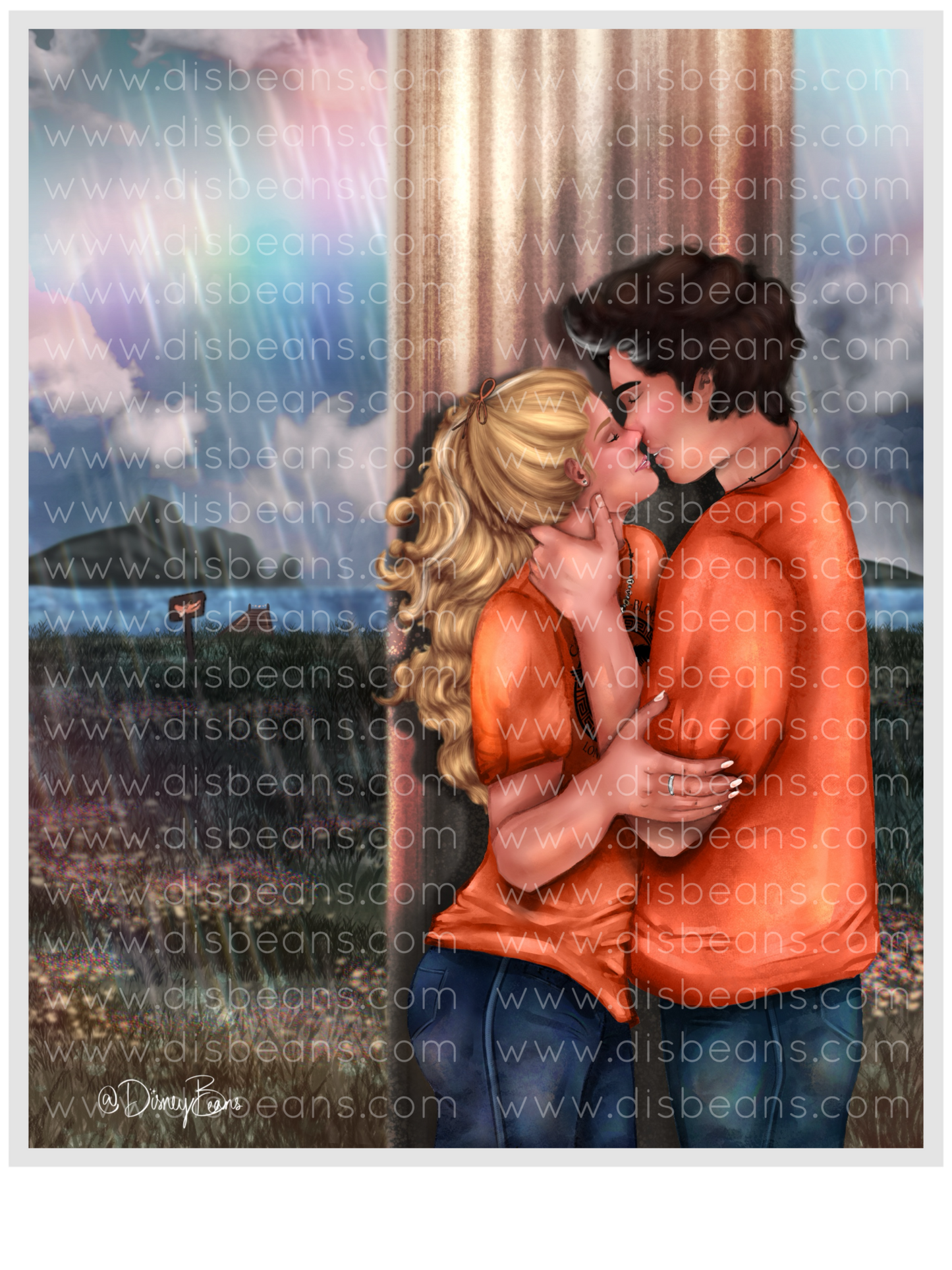 Percabeth Covered in the Rain Choose Card-Size Print or Small Glossy Sticker Portrait Percy Jackson PJO and the Olympians