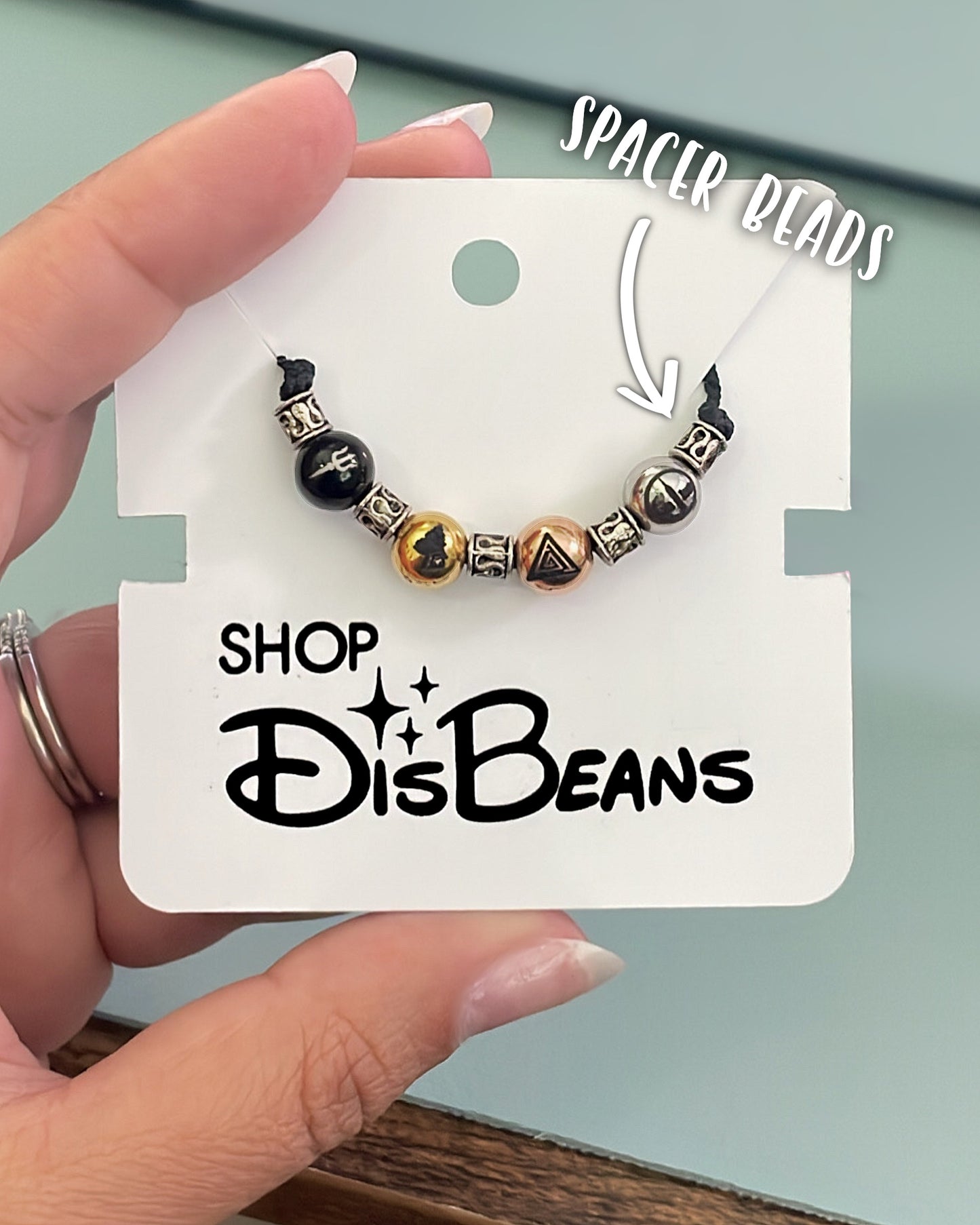 ***PRE-ORDER ONLY*** Camp Half-Blood - Percy's Corded Necklace - ADJUSTABLE Pull String Necklace in BLACK with Custom BLACK GOLD ROSE GOLD SILVER Charms Circle Beads Double-Sided Engraved Stainless Steel