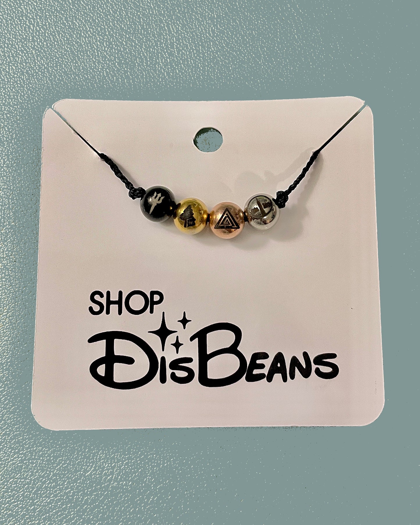 ***PRE-ORDER ONLY*** Camp Half-Blood - Percy's Corded Necklace - ADJUSTABLE Pull String Necklace in BLACK with Custom BLACK GOLD ROSE GOLD SILVER Charms Circle Beads Double-Sided Engraved Stainless Steel