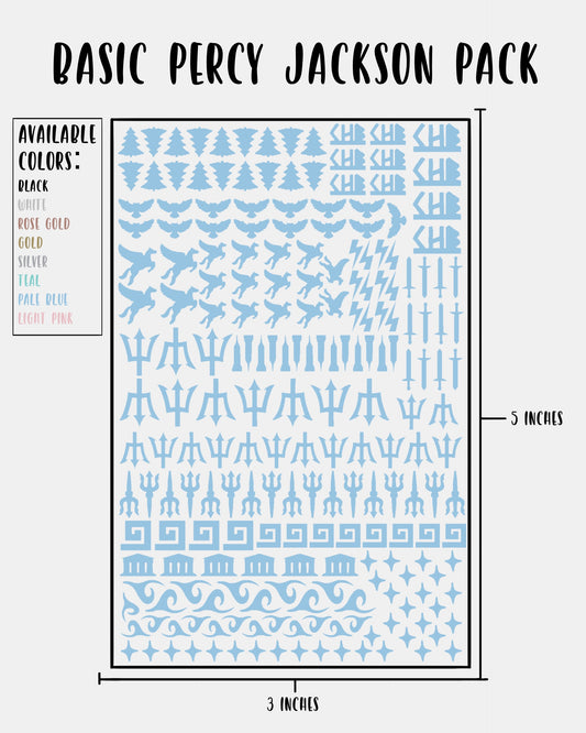 BASIC Percy Jackson Pack - Nail Decal Sticker Sheet Decals Simple PJO and the Olympians SMALL LARGE Single Sheet Handmade