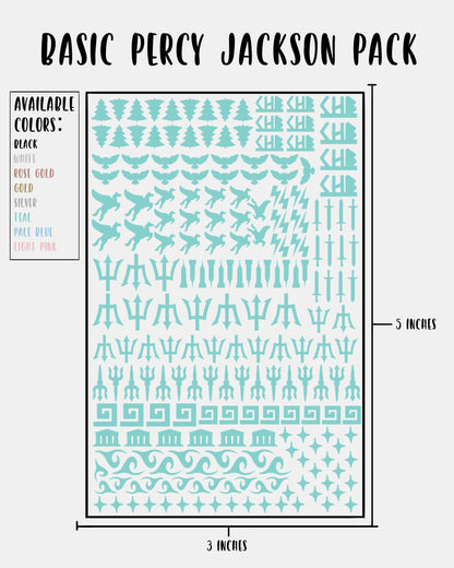 BASIC Percy Jackson Pack - Nail Decal Sticker Sheet Decals Simple PJO and the Olympians SMALL LARGE Single Sheet Handmade