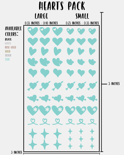 Hearts Pack - Nail Decal Sticker Sheet Decals Heart Star Sparkle Stars SMALL LARGE Single Sheet Handmade