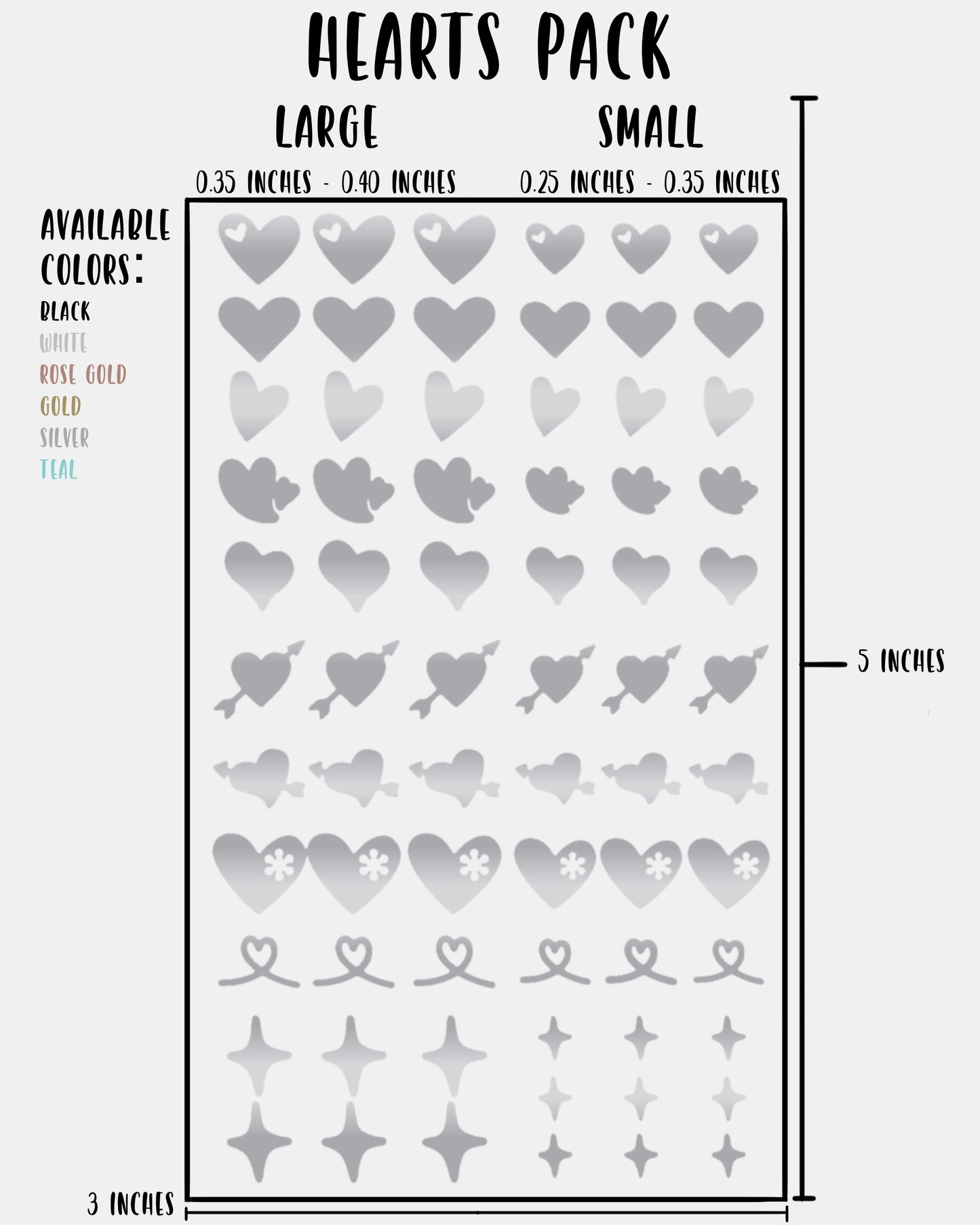 Hearts Pack - Nail Decal Sticker Sheet Decals Heart Star Sparkle Stars SMALL LARGE Single Sheet Handmade
