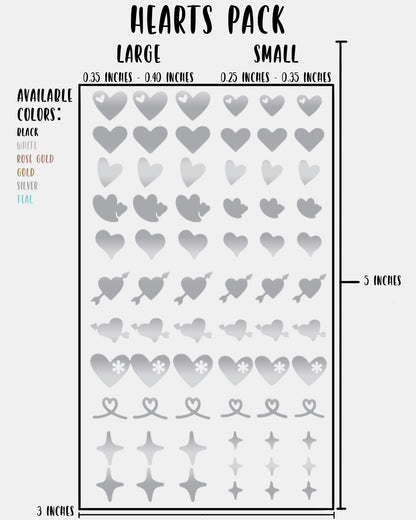 Hearts Pack - Nail Decal Sticker Sheet Decals Heart Star Sparkle Stars SMALL LARGE Single Sheet Handmade
