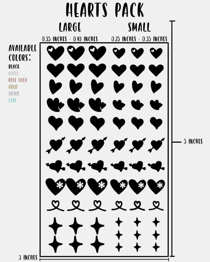 Hearts Pack - Nail Decal Sticker Sheet Decals Heart Star Sparkle Stars SMALL LARGE Single Sheet Handmade