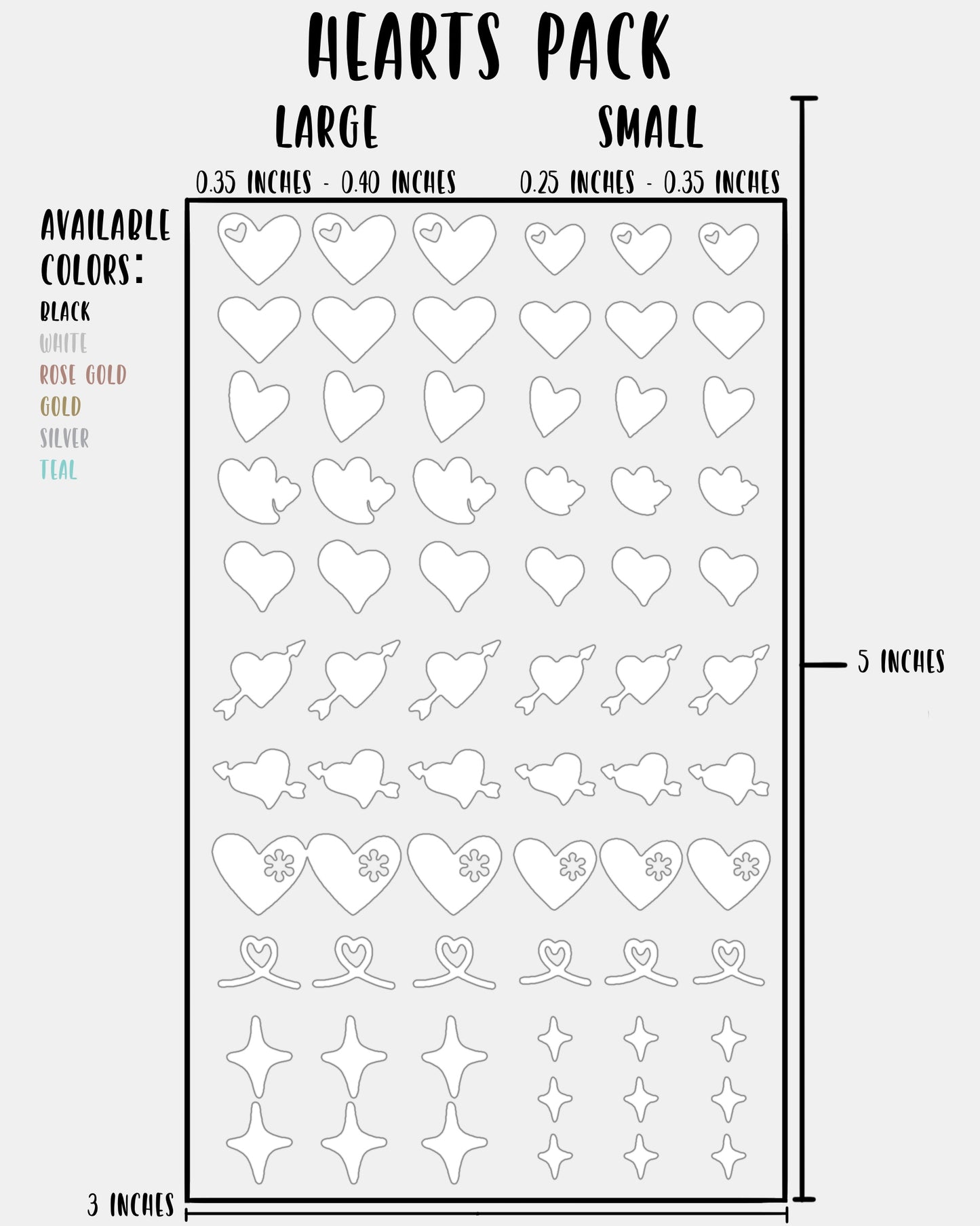 Hearts Pack - Nail Decal Sticker Sheet Decals Heart Star Sparkle Stars SMALL LARGE Single Sheet Handmade