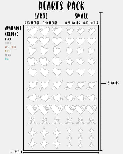 Hearts Pack - Nail Decal Sticker Sheet Decals Heart Star Sparkle Stars SMALL LARGE Single Sheet Handmade