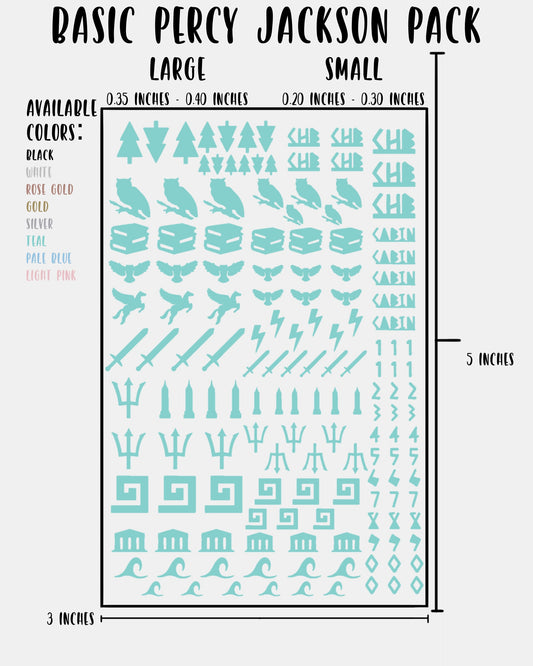 BASIC Percy Jackson Pack - Nail Decal Sticker Sheet Decals Simple PJO and the Olympians SMALL LARGE Single Sheet Handmade