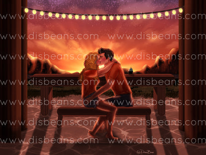 Percabeth TLO Banco Beso Escena (Cita/Sin cita) Impresión - POSTER 11x14 - Romántica Annabeth Chase Percy Jackson y los atletas olímpicos