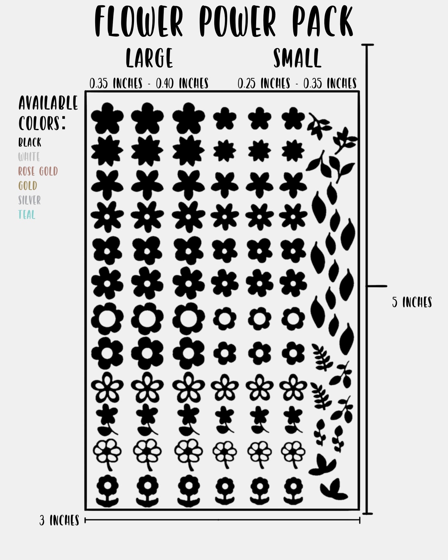 Flower Power Pack - Nail Decal Sticker Sheet Decals Leaves Leaf Floral SMALL LARGE Single Sheet Handmade