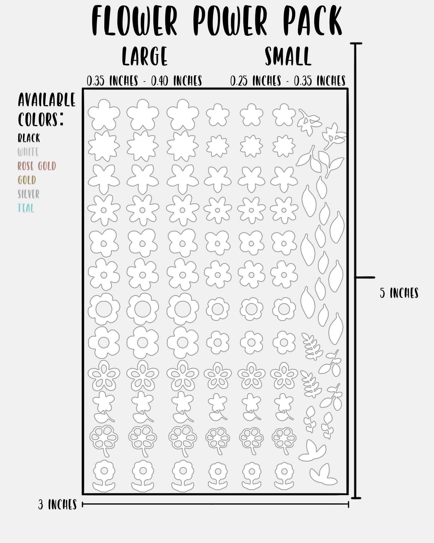 Flower Power Pack - Nail Decal Sticker Sheet Decals Leaves Leaf Floral SMALL LARGE Single Sheet Handmade