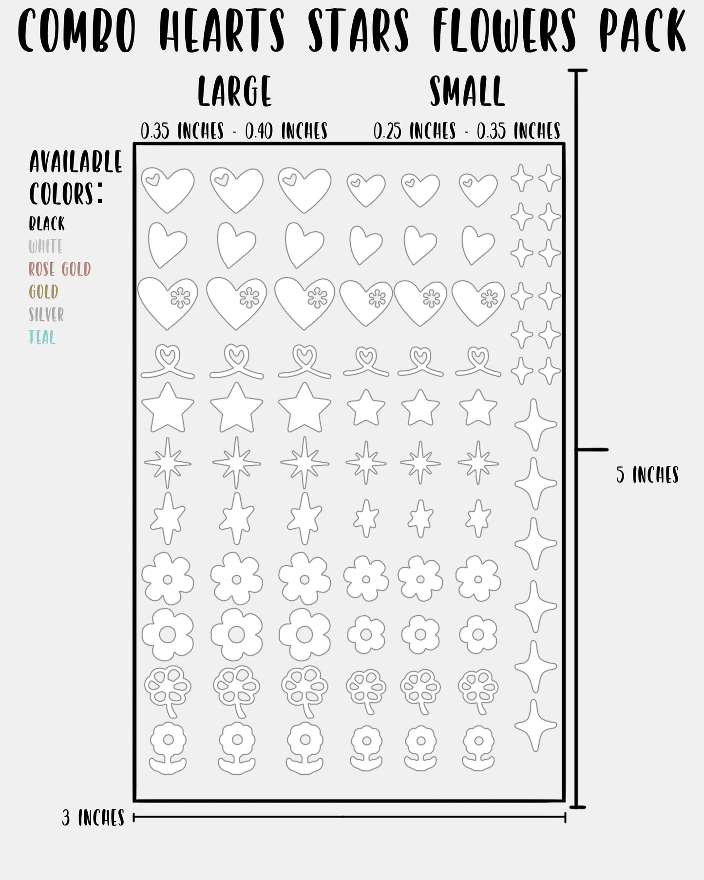 COMBO Hearts Stars Flowers Pack - Nail Decal Sticker Sheet Decals Floral Star Sparkle SMALL LARGE Single Sheet Handmade