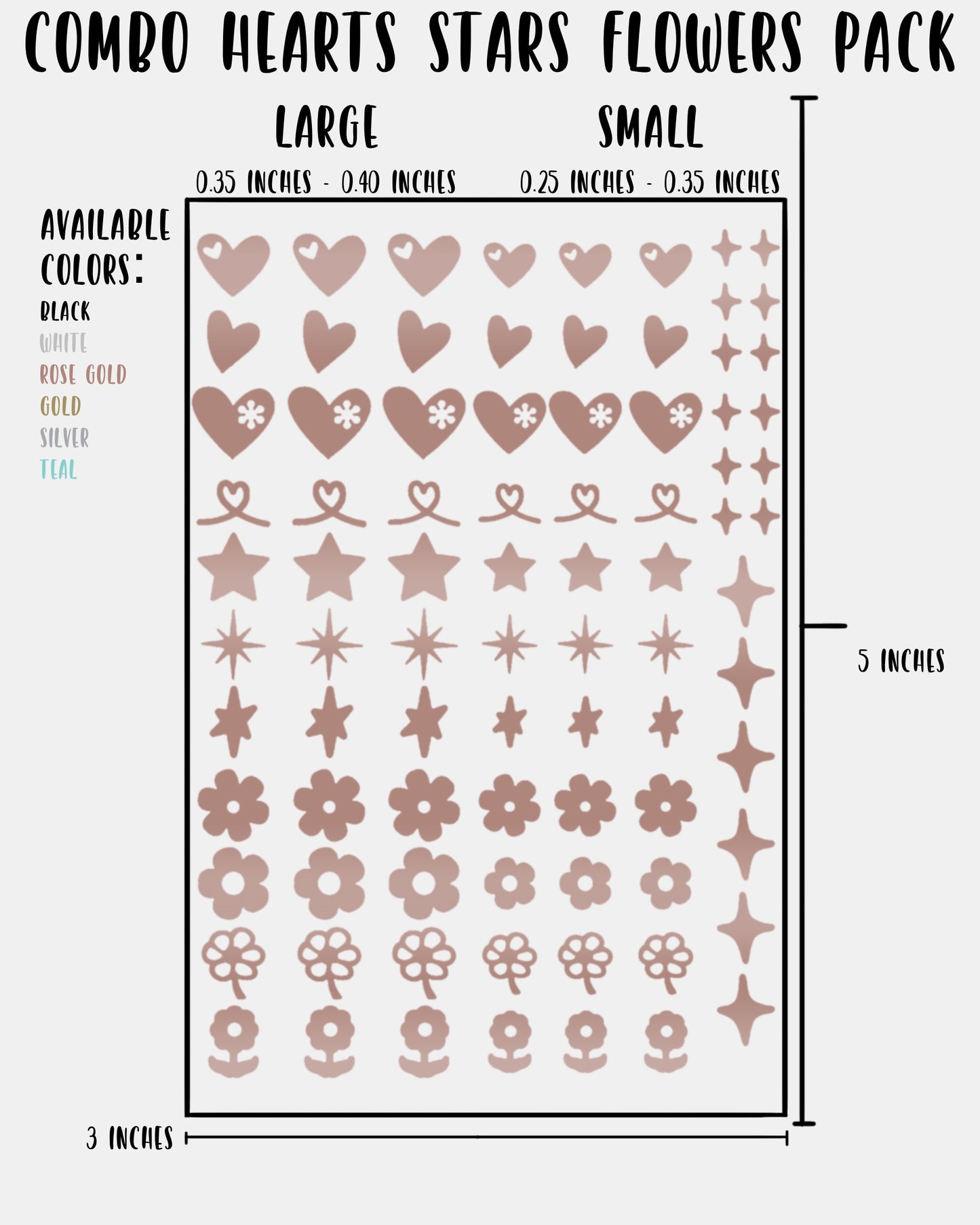 COMBO Hearts Stars Flowers Pack - Nail Decal Sticker Sheet Decals Floral Star Sparkle SMALL LARGE Single Sheet Handmade