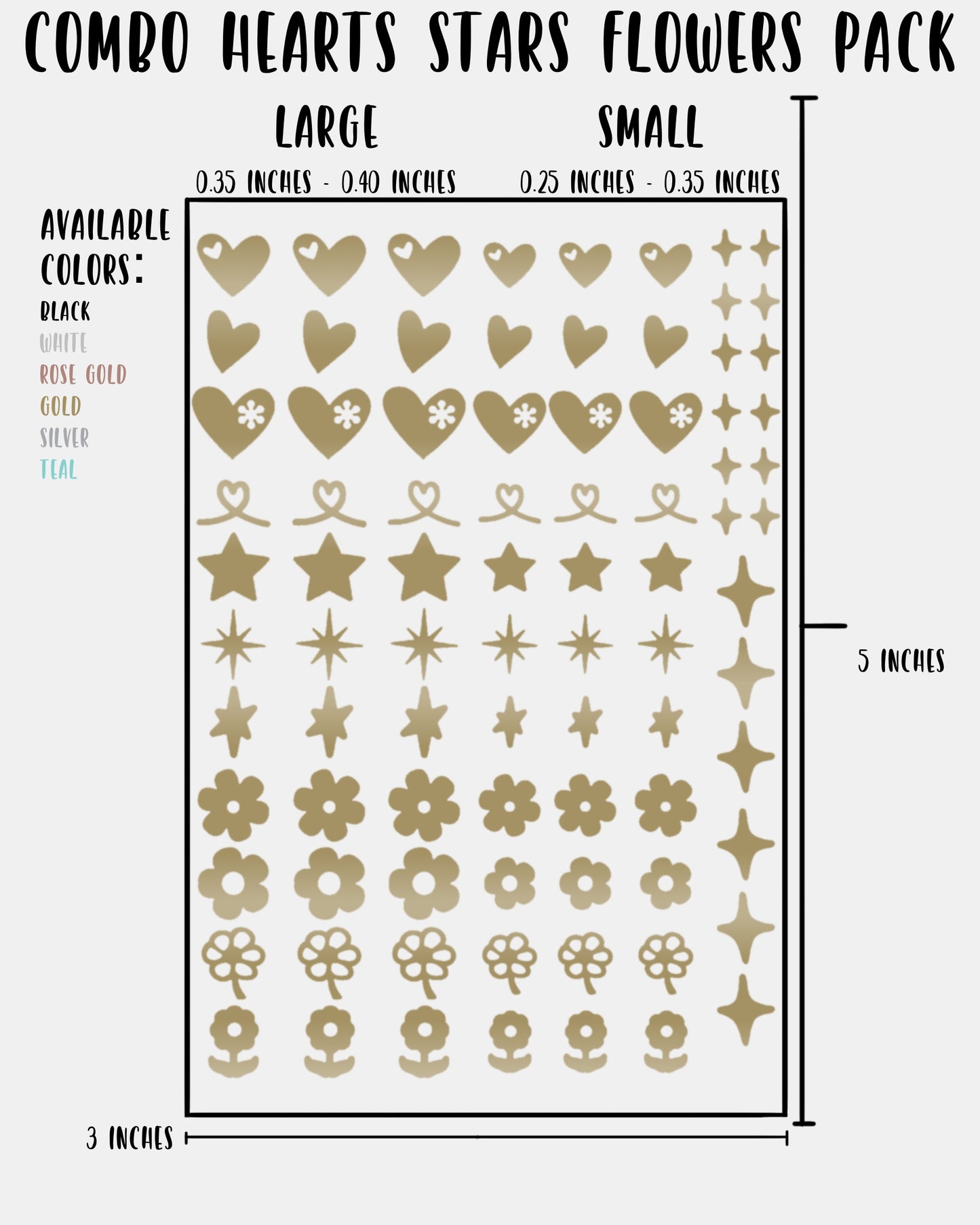 COMBO Hearts Stars Flowers Pack - Nail Decal Sticker Sheet Decals Floral Star Sparkle SMALL LARGE Single Sheet Handmade