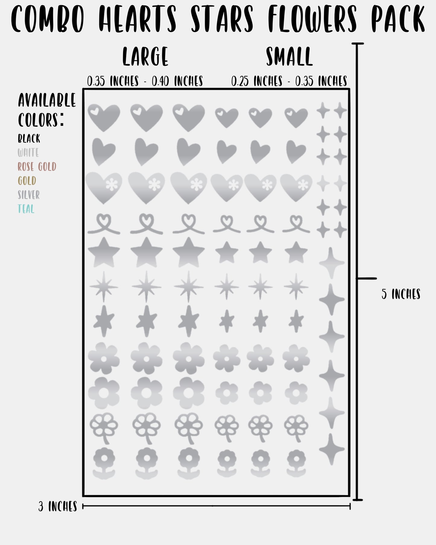COMBO Hearts Stars Flowers Pack - Nail Decal Sticker Sheet Decals Floral Star Sparkle SMALL LARGE Single Sheet Handmade