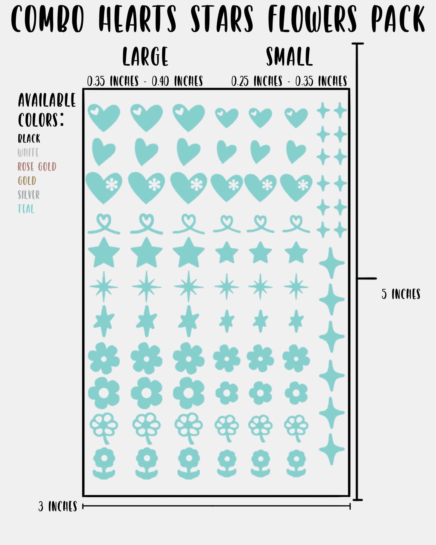 COMBO Hearts Stars Flowers Pack - Nail Decal Sticker Sheet Decals Floral Star Sparkle SMALL LARGE Single Sheet Handmade