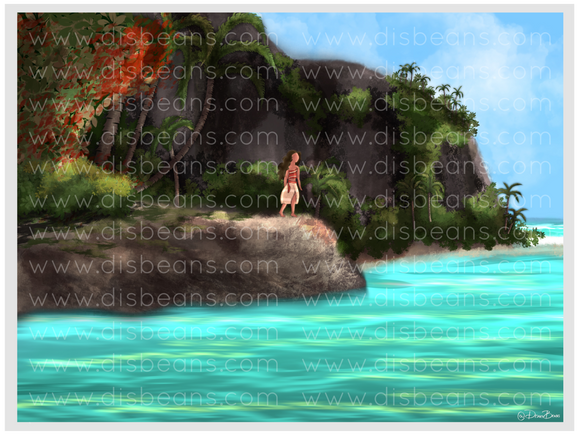 Princess Ocean Island Choose Card-Size Print or Small Glossy Sticker Landscape - Magic Sea Beach