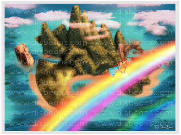 Neverland Island Rainbow Choose Card-Size Print or Small Glossy Sticker Landscape - Magic Ocean Pirate
