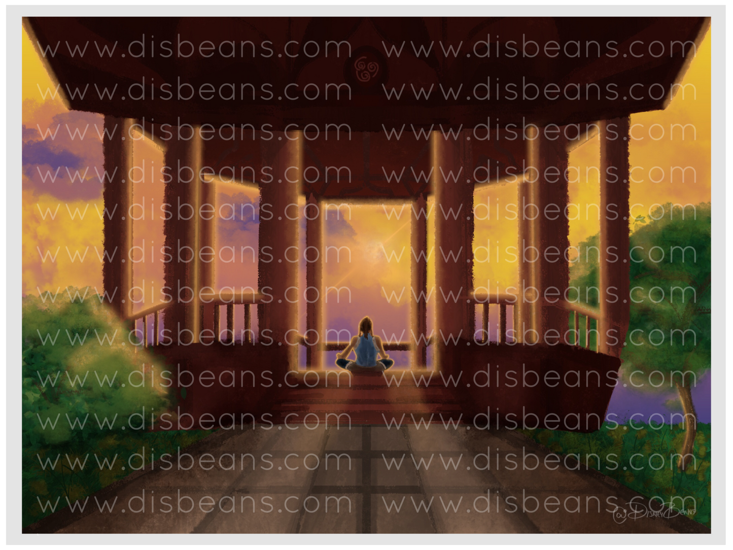 Korra Meditate Sunset Choose Card-Size Print or Small Glossy Sticker Landscape TLOK LOK The Legend of Korra ATLA Avatar the Last Airbender