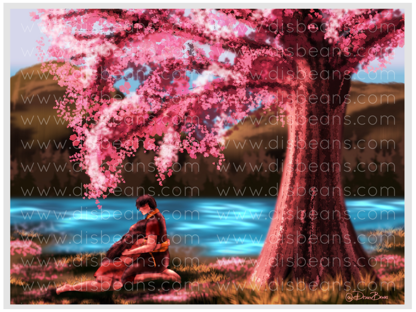Zutara Healing Cherry Blossom Tree Choose Card-Size Print or Small Glossy Sticker Landscape Zuko Katara ATLA Avatar the Last Airbender