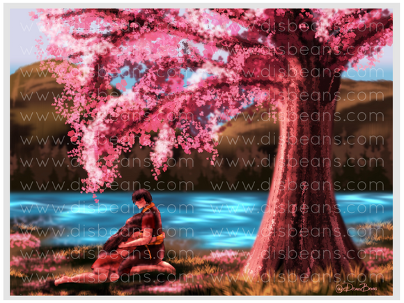 Zutara Healing Cherry Blossom Tree Choose Card-Size Print or Small Glossy Sticker Landscape Zuko Katara ATLA Avatar the Last Airbender