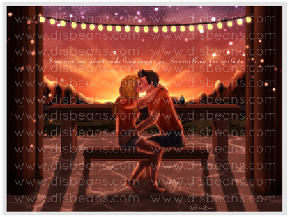Escena de beso en el banco de Percabeth TLO (con cita/sin cita) Elija una impresión de tamaño de tarjeta o una pegatina brillante pequeña Paisaje Percy Jackson Annabeth Chase PJO y los atletas olímpicos