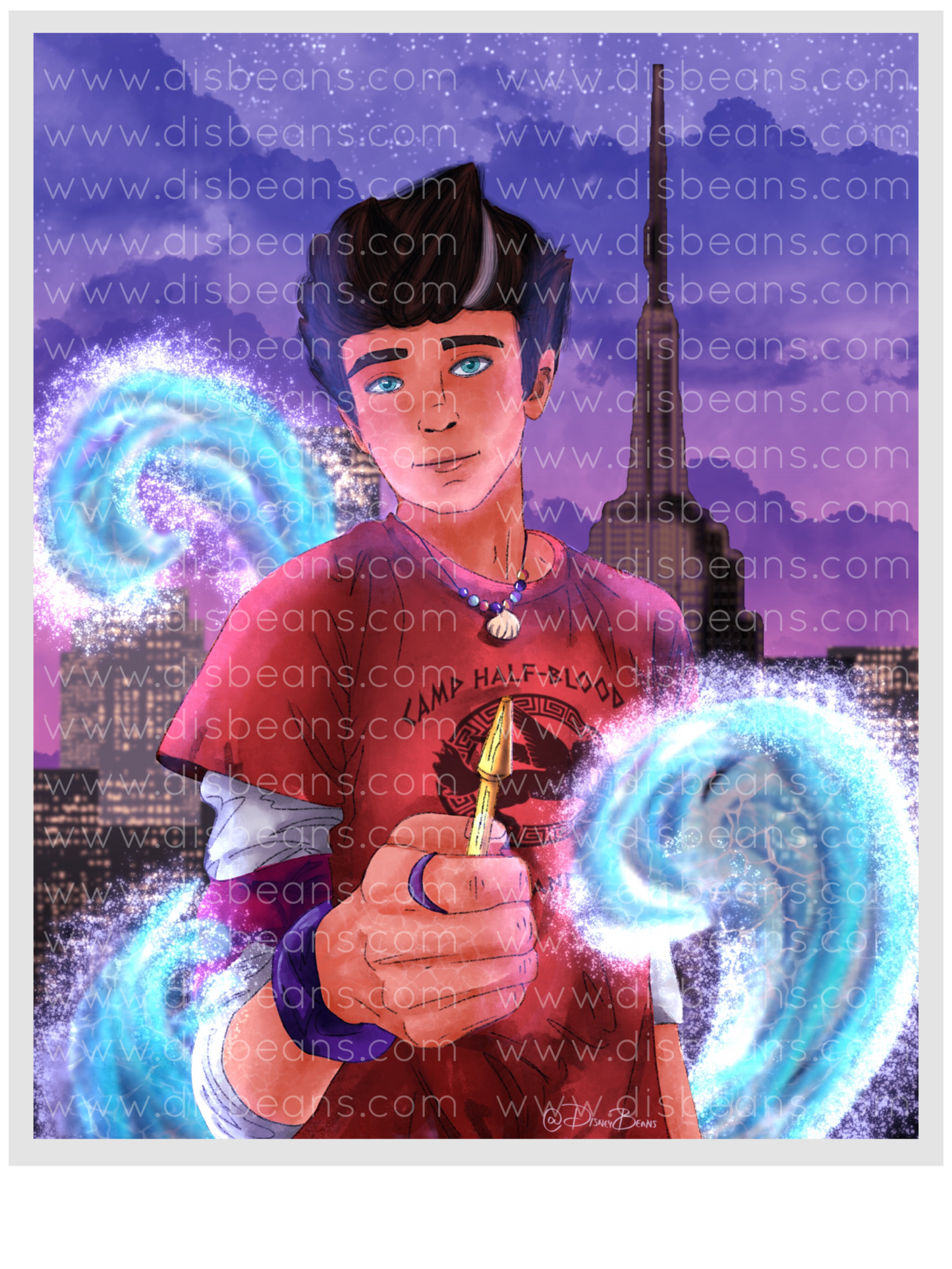 Percy Jackson Riptide Elija una impresión del tamaño de una tarjeta o una pegatina brillante pequeña Retrato de Percy Jackson PJO y los atletas olímpicos