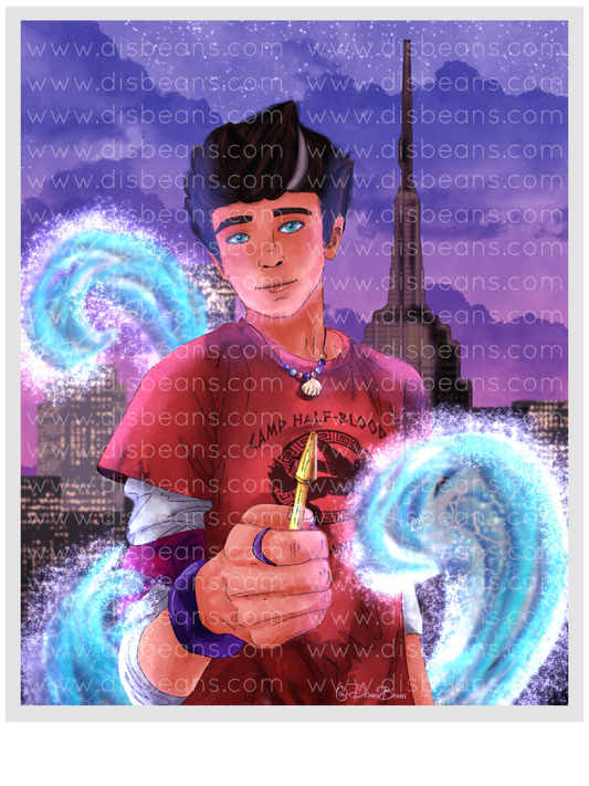 Percy Jackson Riptide Elija una impresión del tamaño de una tarjeta o una pegatina brillante pequeña Retrato de Percy Jackson PJO y los atletas olímpicos