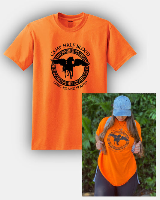 Camp Half-Blood - New Pegasus Design - Classic Fit T-Shirt UNISEX Orange PJO Percy Jackson Annabeth Chase Short Sleeves