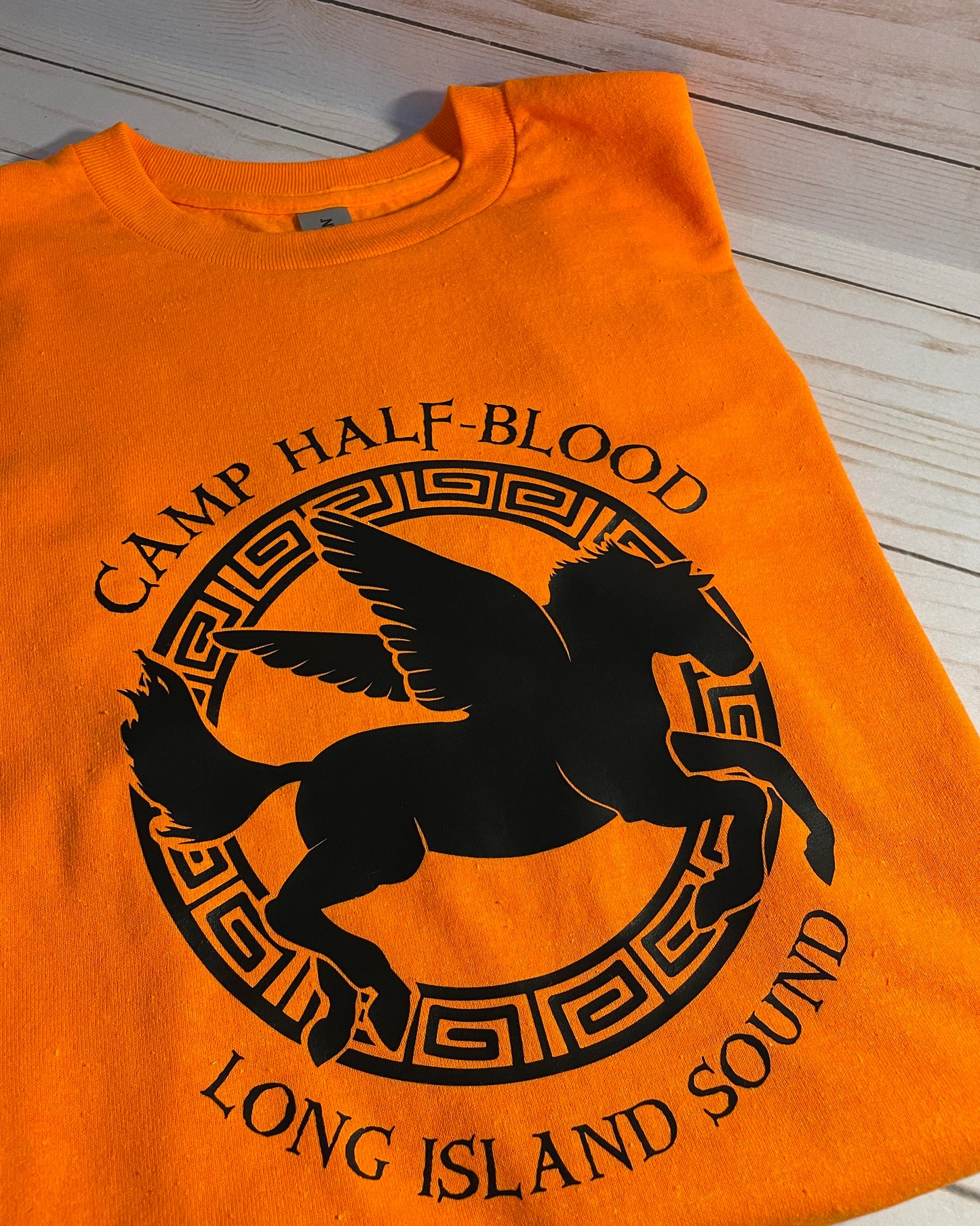 Campamento mestizo - Diseño estándar de Pegasus - Camiseta de ajuste clásico UNISEX Naranja PJO Percy Jackson Annabeth Chase Mangas cortas