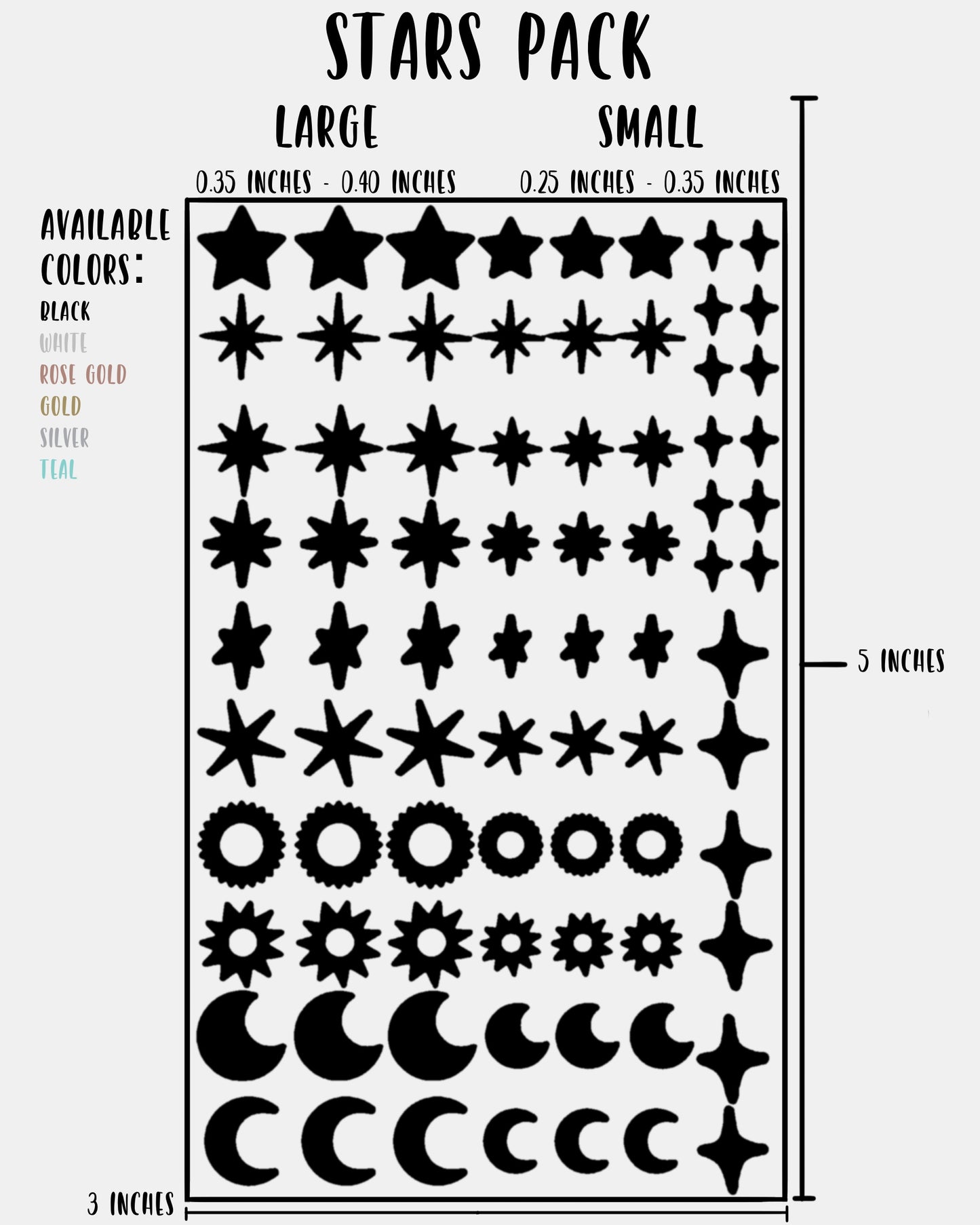 Stars Pack - Nail Decal Sticker Sheet Decals Sun Moon Sparkle Stars SMALL LARGE Single Sheet Handmade