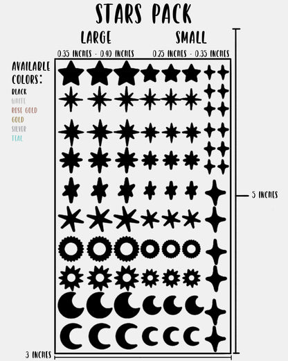 Stars Pack - Nail Decal Sticker Sheet Decals Sun Moon Sparkle Stars SMALL LARGE Single Sheet Handmade